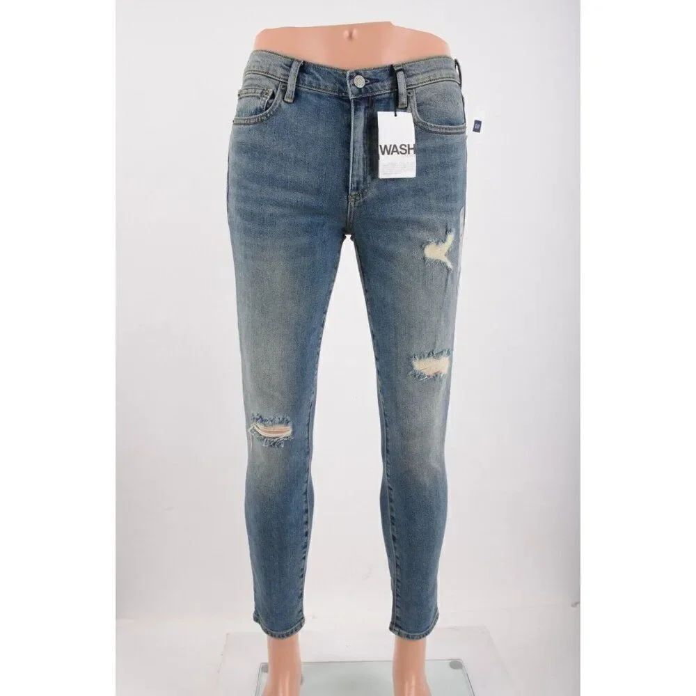 Gap 1969 Womans Denim Jeans Size 28 short Blue Distressed True Skinny NWT